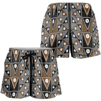 Fiji Brown Masi Pattern Shorts for Women Fijian Tapa LT01 - Polynesian Pride