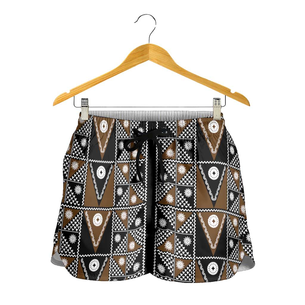 Fiji Brown Masi Pattern Shorts for Women Fijian Tapa LT01 - Polynesian Pride