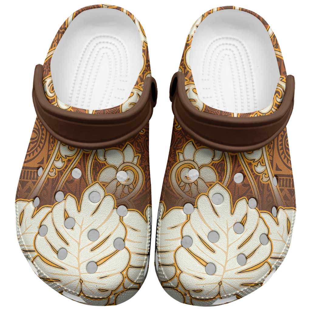 Fiji Clogs Shoes Fijian Tapa Pattern Brown - Polynesian Pride