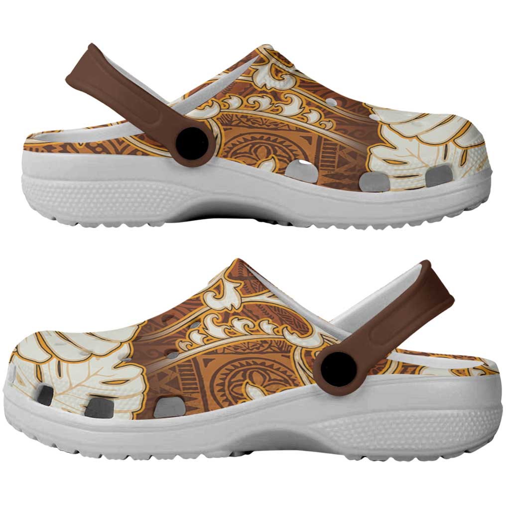 Fiji Clogs Shoes Fijian Tapa Pattern Brown - Polynesian Pride