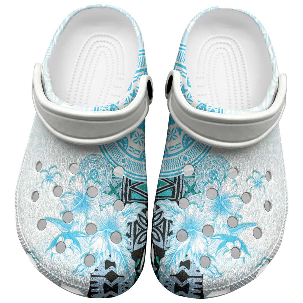Fiji Clogs Shoes Masi Tapa Pattern Blue - Polynesian Pride
