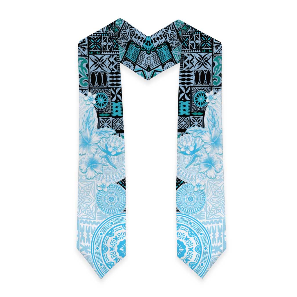 Fiji Graduation Stole Masi Tapa Pattern Blue LT05 - Polynesian Pride