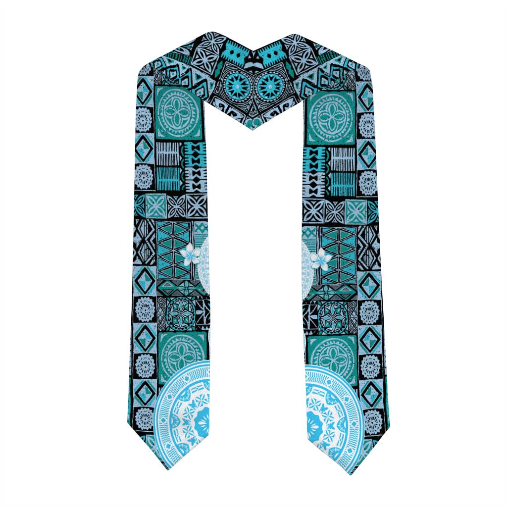 Fiji Graduation Stole Masi Tapa Pattern Blue LT05 - Polynesian Pride