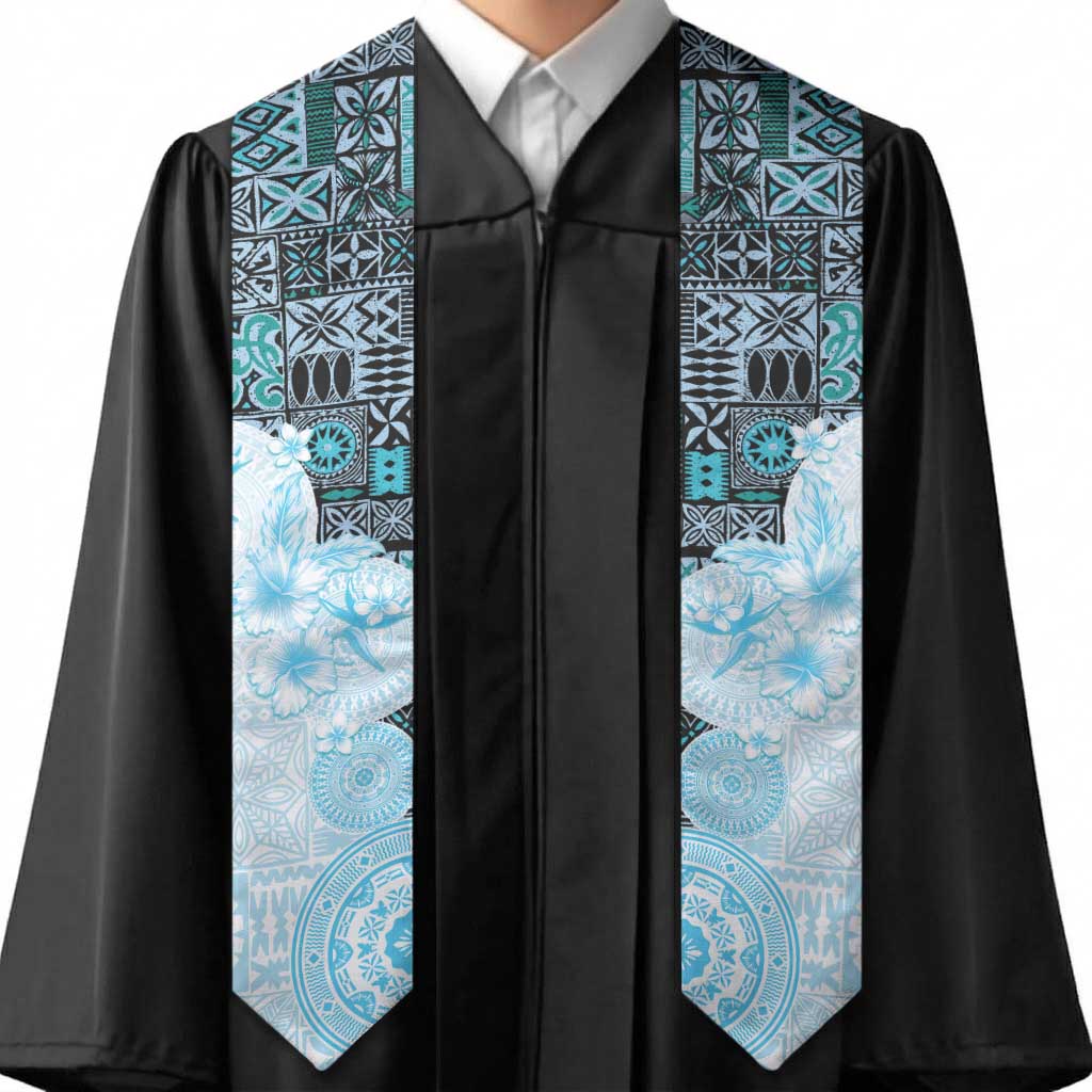 Fiji Graduation Stole Masi Tapa Pattern Blue LT05 - Polynesian Pride