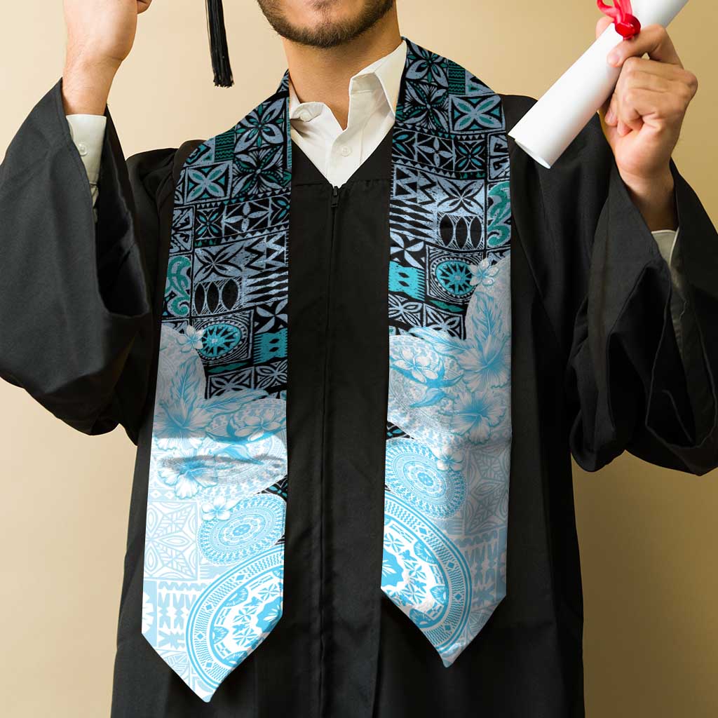 Fiji Graduation Stole Masi Tapa Pattern Blue LT05 - Polynesian Pride