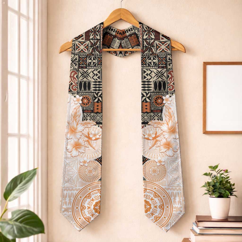 Fiji Graduation Stole Masi Tapa Pattern Brown LT05 One Size Brown - Polynesian Pride