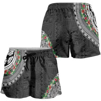Fiji Hibiscus Shorts for Women Tapa Masi Motifs with Tropical Plants LT03 - Polynesian Pride