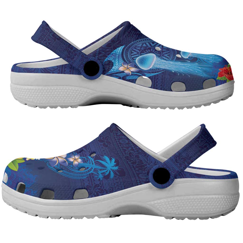 Fiji Jellyfish Clogs Shoes Tapa Patterns and Hibiscus Sea Vibe