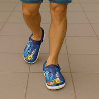 Fiji Jellyfish Clogs Shoes Tapa Patterns and Hibiscus Sea Vibe