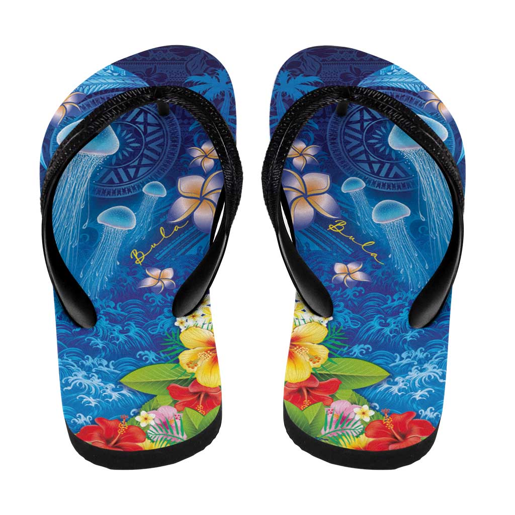 Fiji Jellyfish Flip Flops Tapa Patterns and Hibiscus Sea Vibe LT03 - Polynesian Pride