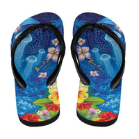 Fiji Jellyfish Flip Flops Tapa Patterns and Hibiscus Sea Vibe LT03 - Polynesian Pride