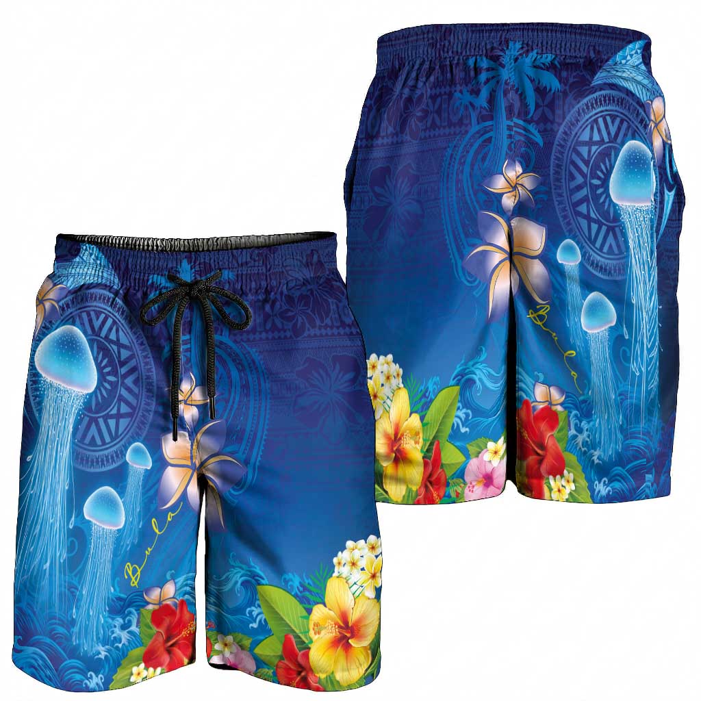 Fiji Jellyfish Shorts for Men Tapa Patterns and Hibiscus Sea Vibe LT03 - Polynesian Pride