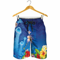 Fiji Jellyfish Shorts for Men Tapa Patterns and Hibiscus Sea Vibe LT03 - Polynesian Pride
