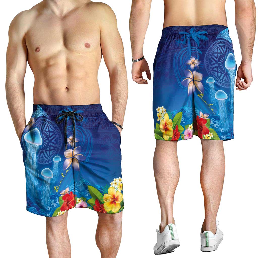Fiji Jellyfish Shorts for Men Tapa Patterns and Hibiscus Sea Vibe LT03 - Polynesian Pride