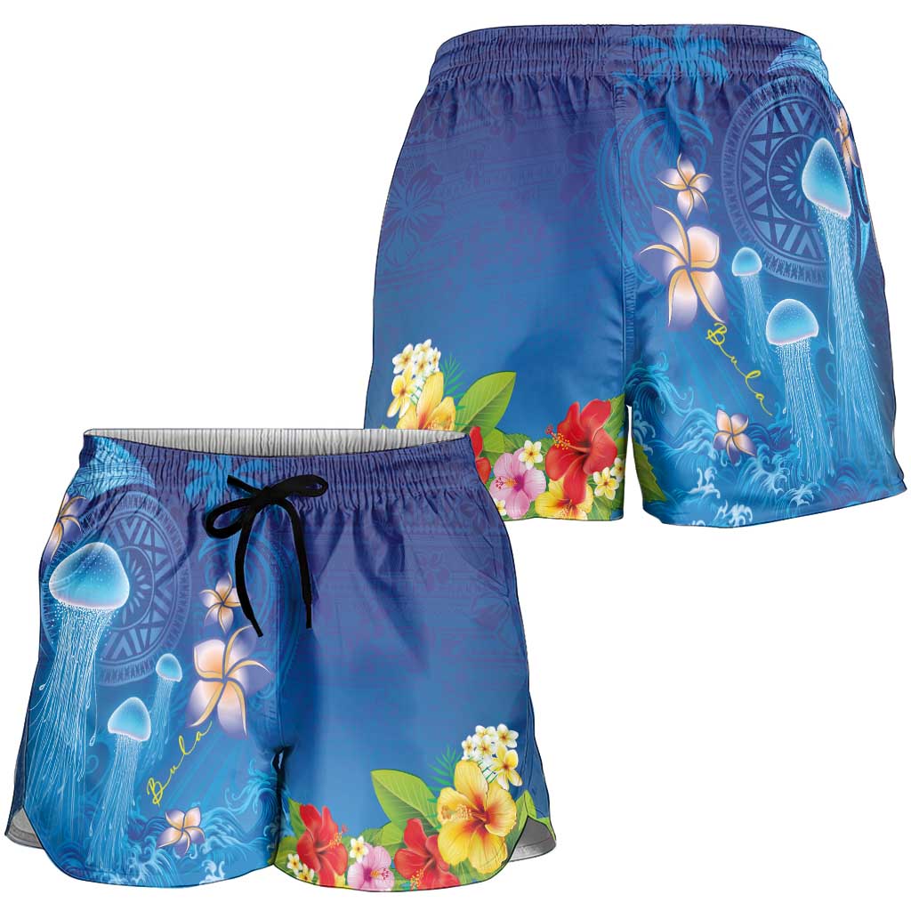 Fiji Jellyfish Shorts for Women Tapa Patterns and Hibiscus Sea Vibe LT03 - Polynesian Pride