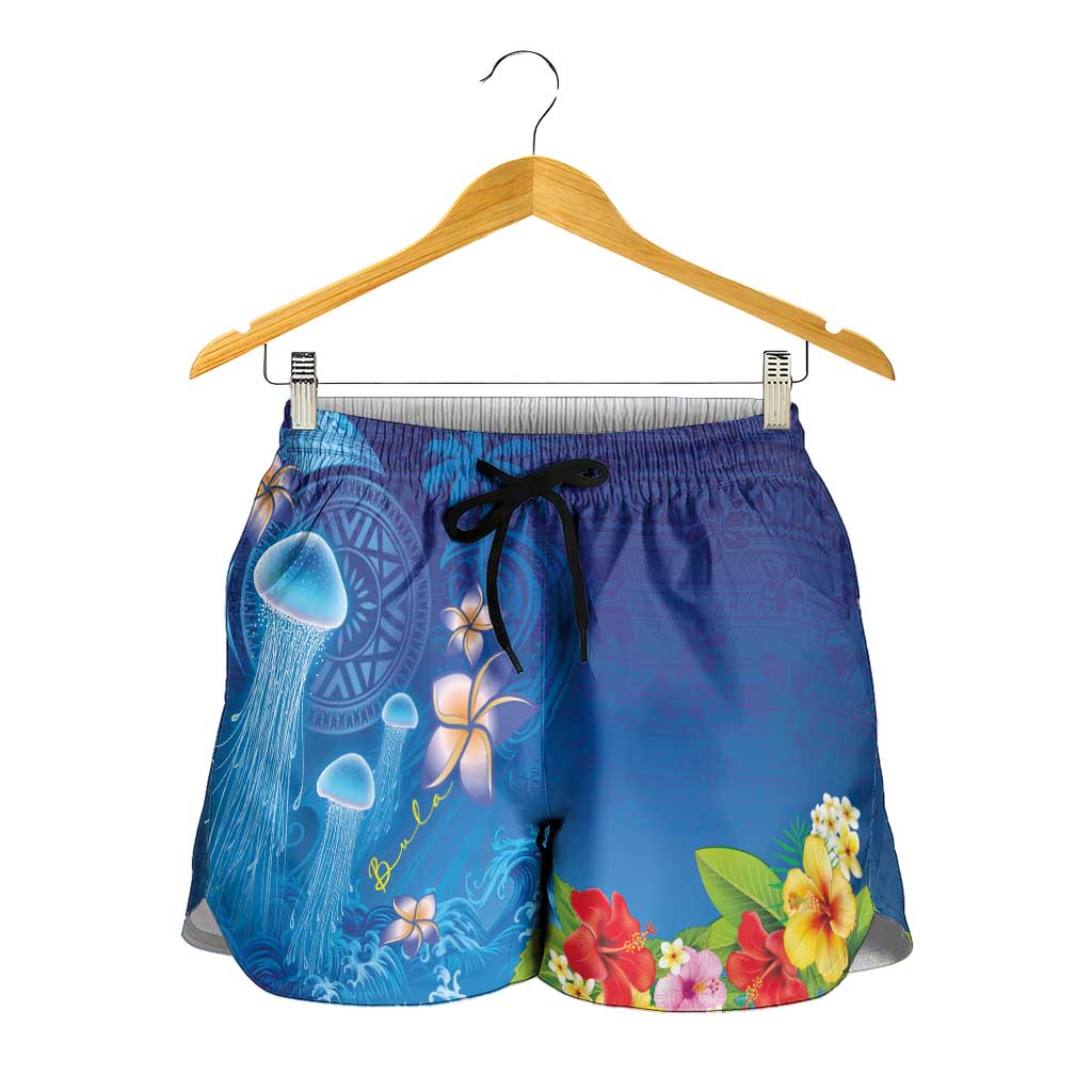 Fiji Jellyfish Shorts for Women Tapa Patterns and Hibiscus Sea Vibe LT03 - Polynesian Pride