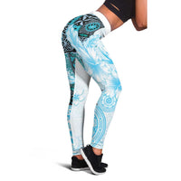 Fiji Leggings Masi Tapa Pattern Blue - Polynesian Pride