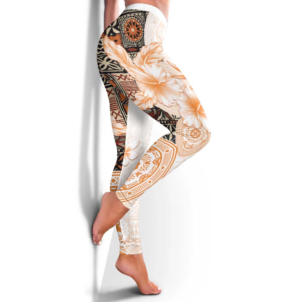 Fiji Leggings Masi Tapa Pattern Brown - Polynesian Pride