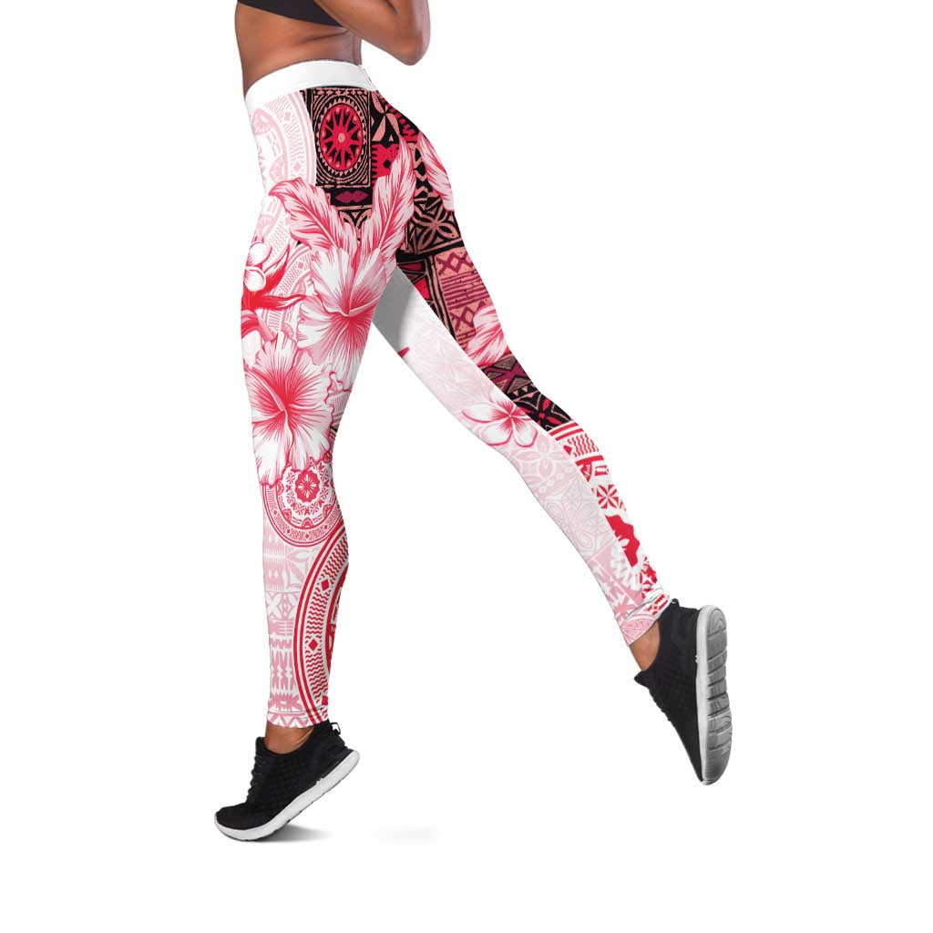 Fiji Leggings Masi Tapa Pattern Red - Polynesian Pride