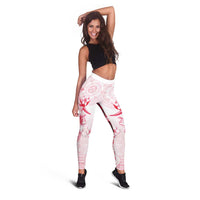 Fiji Leggings Masi Tapa Pattern Red - Polynesian Pride