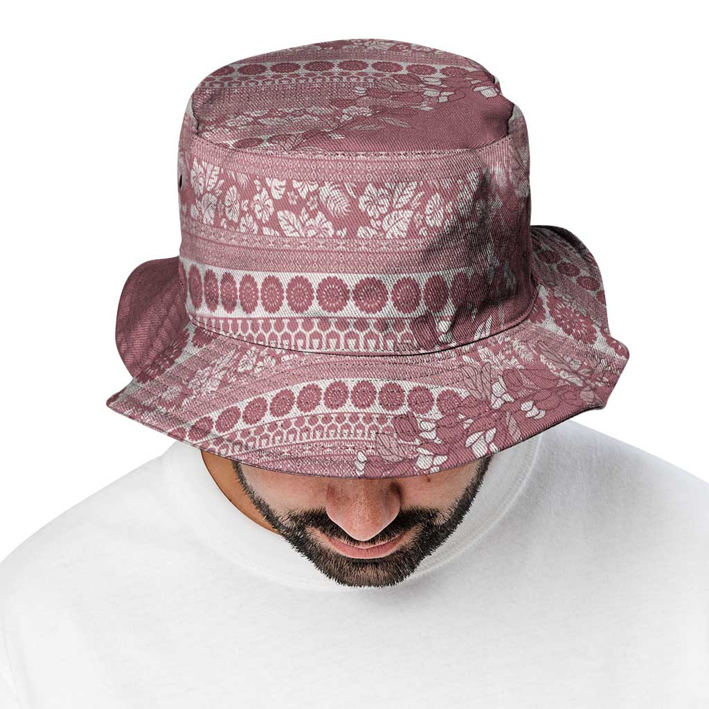 Fiji Marau na Kerisimasi Bucket Hat Dusty Rose Tagimoucia Tapa Masi Tribal - Polynesian Pride