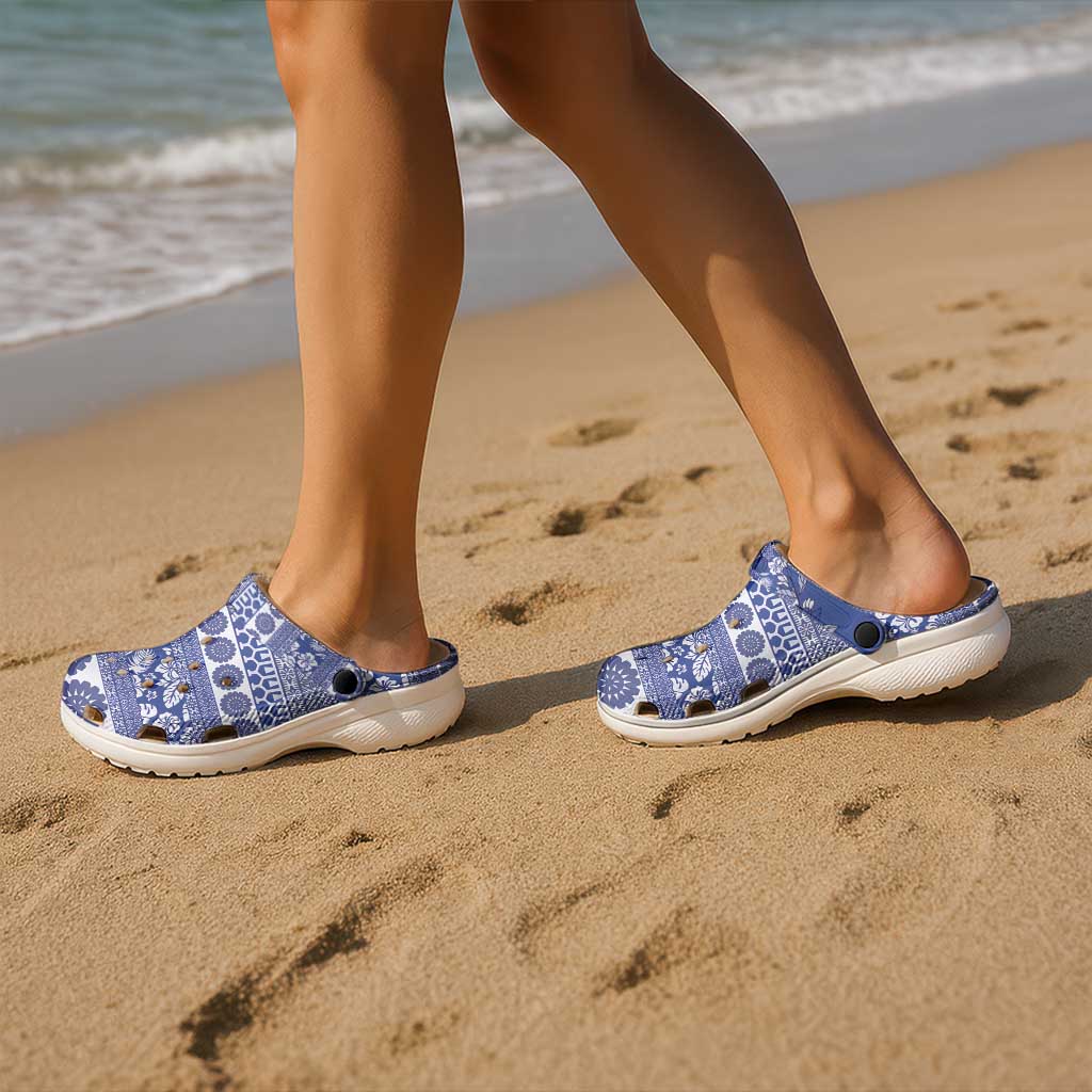 Fiji Marau na Kerisimasi Clogs Shoes Blue Tagimoucia Tapa Masi Tribal - Polynesian Pride