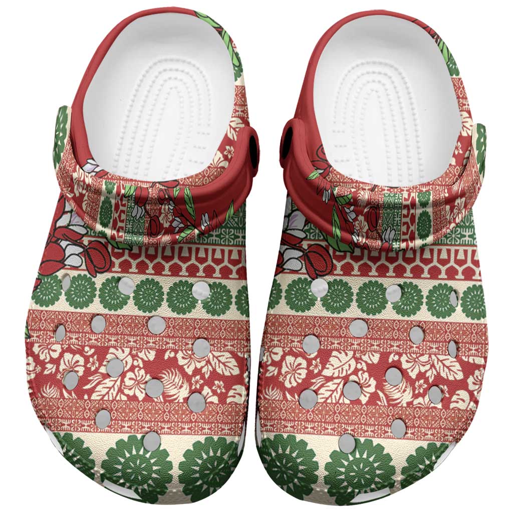Fiji Marau na Kerisimasi Clogs Shoes Red Tagimoucia Tapa Masi Tribal LT9 Red - Polynesian Pride