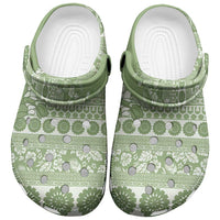 Fiji Marau na Kerisimasi Clogs Shoes Sage Green Tagimoucia Tapa Masi Tribal - Polynesian Pride
