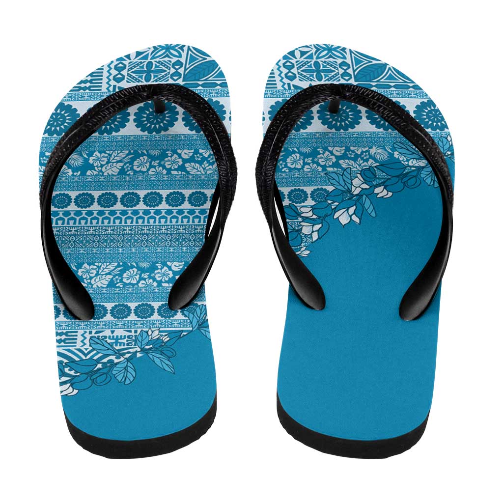 Fiji Marau na Kerisimasi Flip Flops Aqua Tagimoucia Tapa Masi Tribal - Polynesian Pride