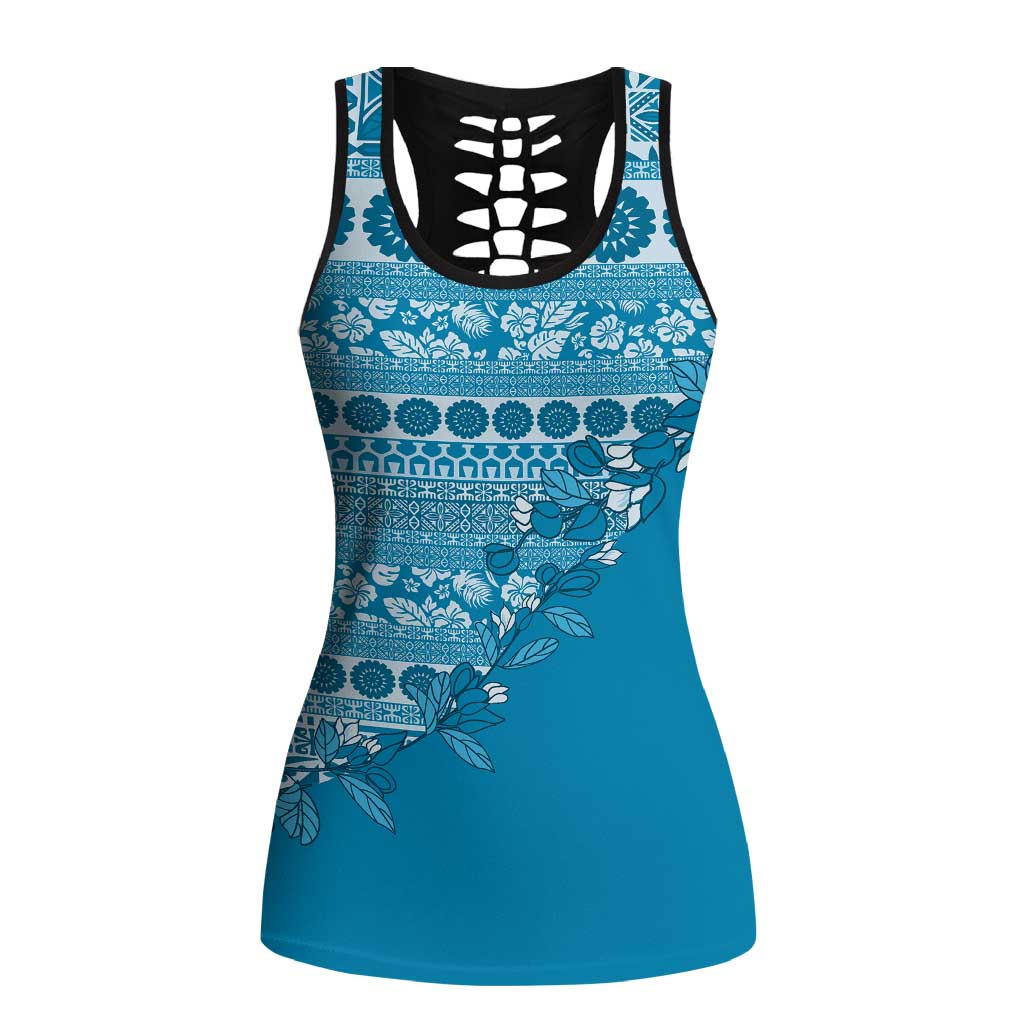 Fiji Marau na Kerisimasi Hollow Tank Top Aqua Tagimoucia Tapa Masi Tribal - Polynesian Pride