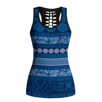 Fiji Marau na Kerisimasi Hollow Tank Top Blue Tapa Masi Inspired Christmas - Polynesian Pride