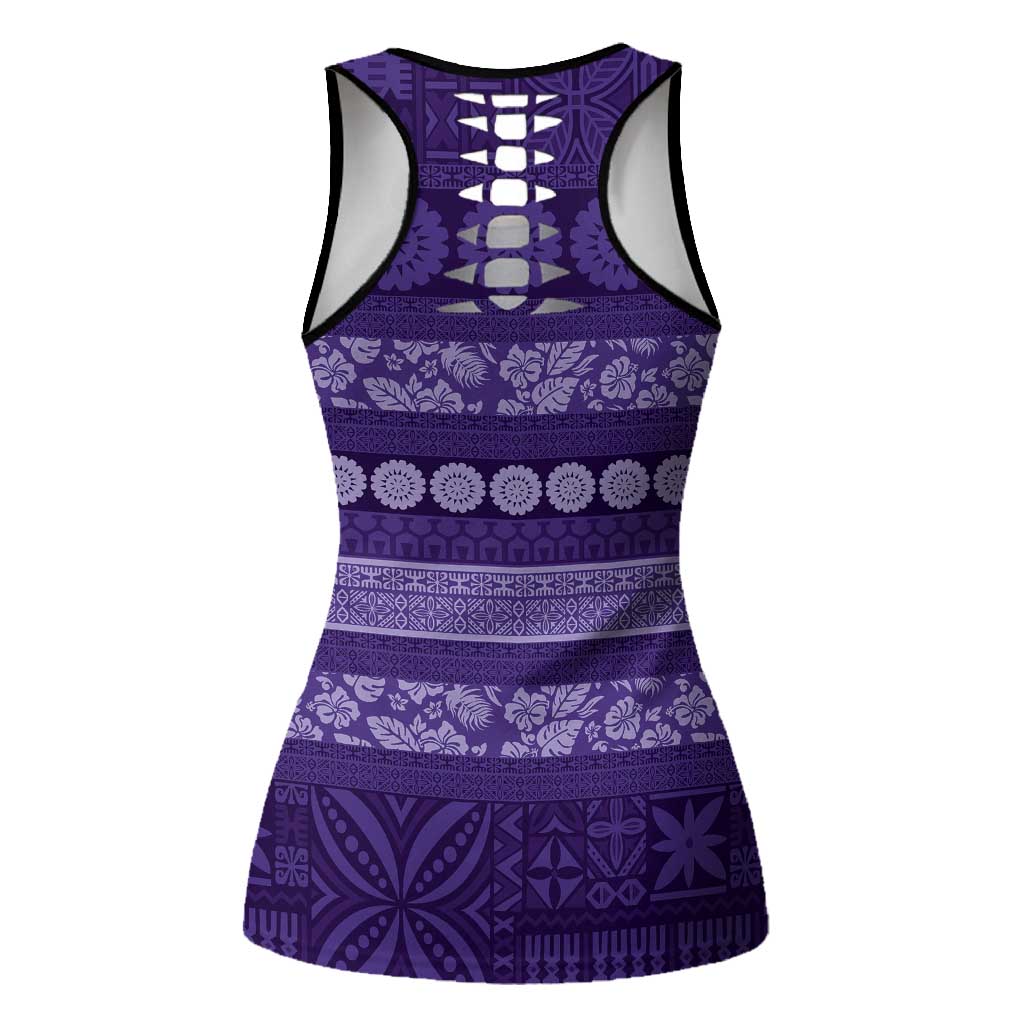 Fiji Marau na Kerisimasi Hollow Tank Top Purple Tapa Masi Inspired Christmas LT9 - Polynesian Pride