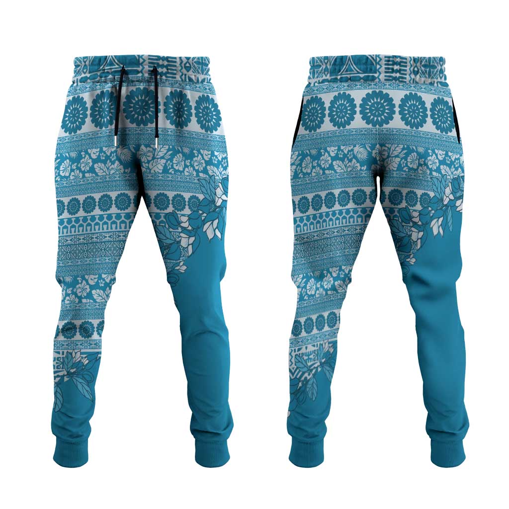 Fiji Marau na Kerisimasi Jogger Pants Aqua Tagimoucia Tapa Masi Tribal LT9 Aqua - Polynesian Pride