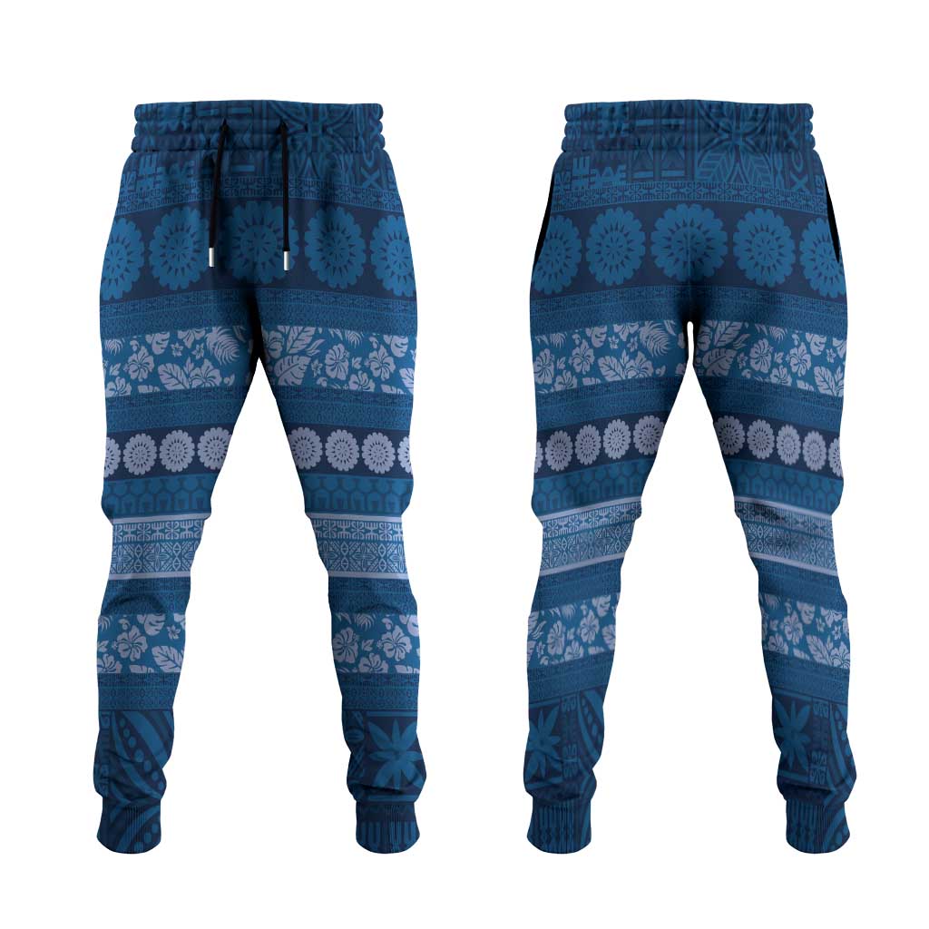Fiji Marau na Kerisimasi Jogger Pants Blue Tapa Masi Inspired Christmas LT9 Blue - Polynesian Pride
