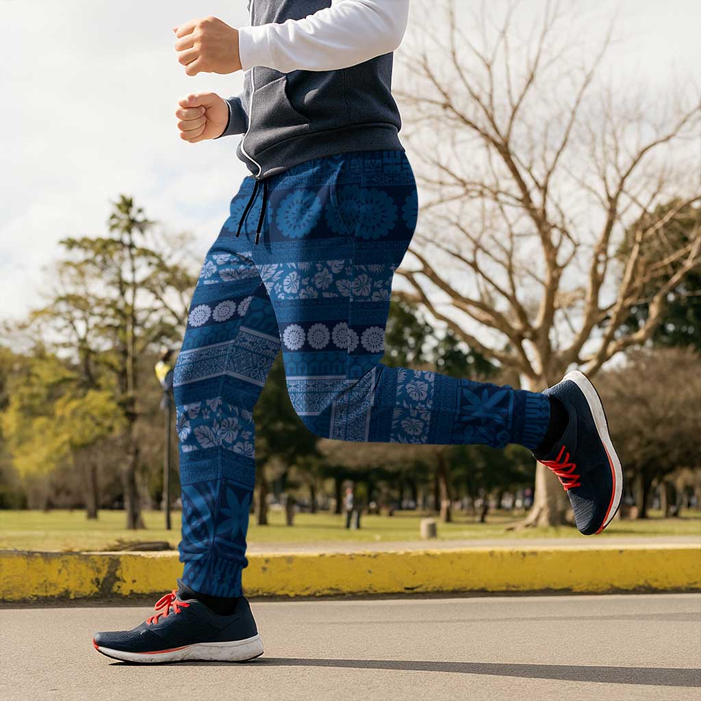Fiji Marau na Kerisimasi Jogger Pants Blue Tapa Masi Inspired Christmas LT9 - Polynesian Pride