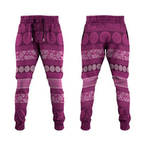 Fiji Marau na Kerisimasi Jogger Pants Pink Tapa Masi Inspired Christmas LT9 Pink - Polynesian Pride