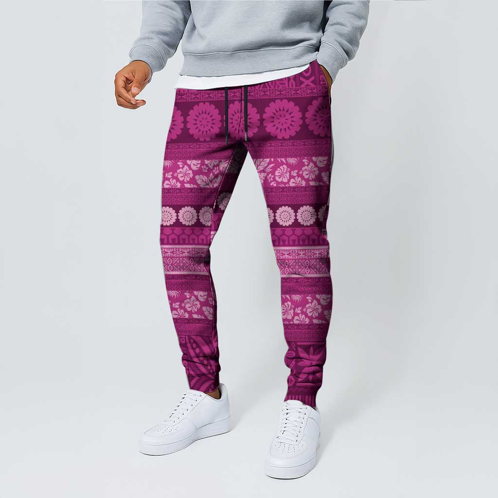 Fiji Marau na Kerisimasi Jogger Pants Pink Tapa Masi Inspired Christmas LT9 - Polynesian Pride