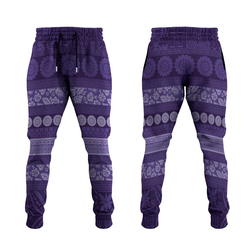Fiji Marau na Kerisimasi Jogger Pants Purple Tapa Masi Inspired Christmas LT9 Purple - Polynesian Pride