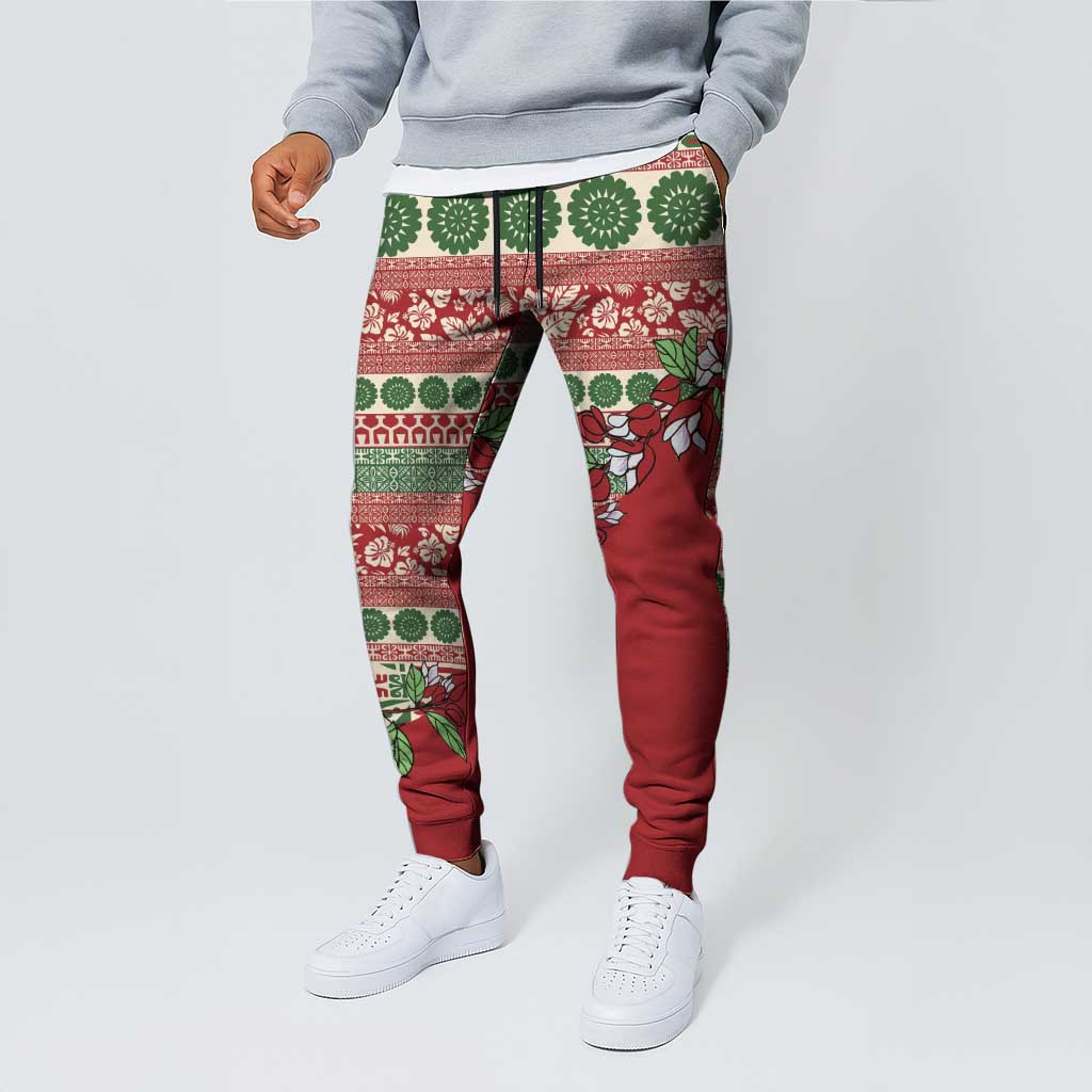 Fiji Marau na Kerisimasi Jogger Pants Red Tagimoucia Tapa Masi Tribal LT9 - Polynesian Pride