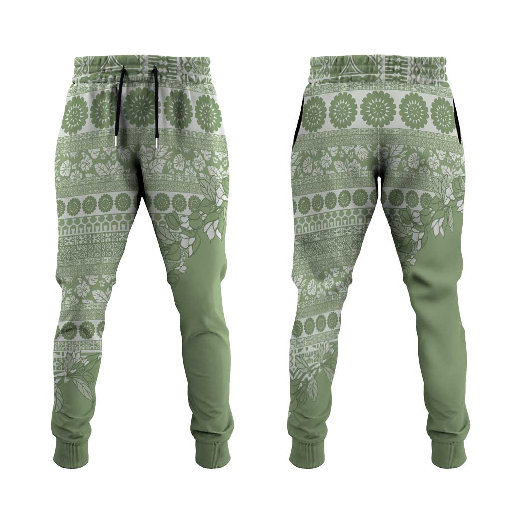 Fiji Marau na Kerisimasi Jogger Pants Sage Green Tagimoucia Tapa Masi Tribal LT9 Green - Polynesian Pride