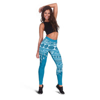 Fiji Marau na Kerisimasi Leggings Aqua Tagimoucia Tapa Masi Tribal LT9 - Polynesian Pride