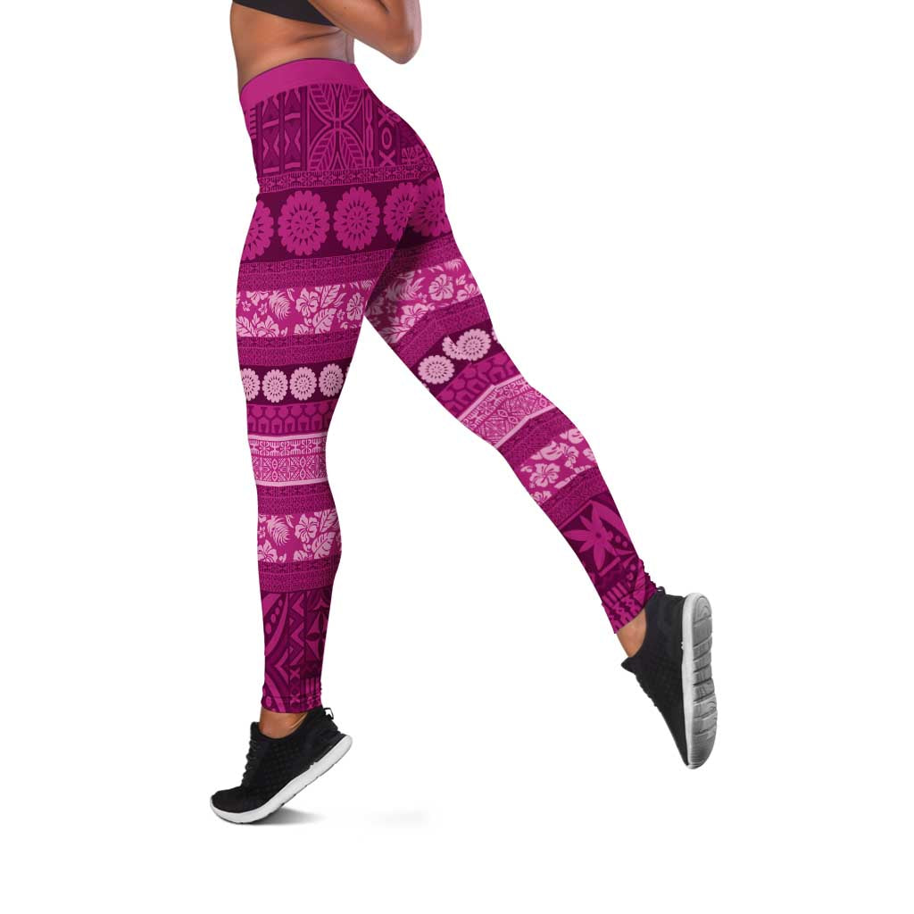Fiji Marau na Kerisimasi Leggings Pink Tapa Masi Inspired Christmas LT9 Pink - Polynesian Pride
