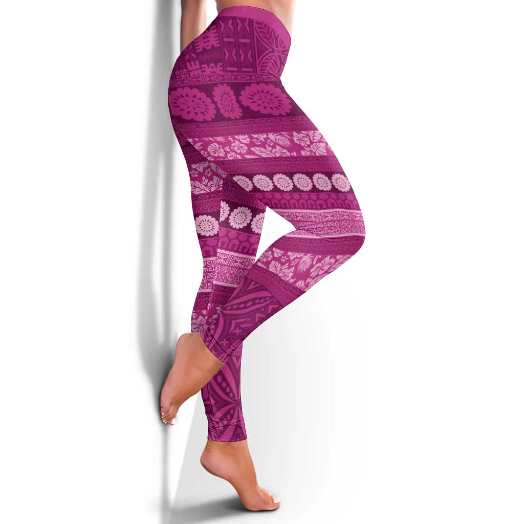 Fiji Marau na Kerisimasi Leggings Pink Tapa Masi Inspired Christmas LT9 - Polynesian Pride