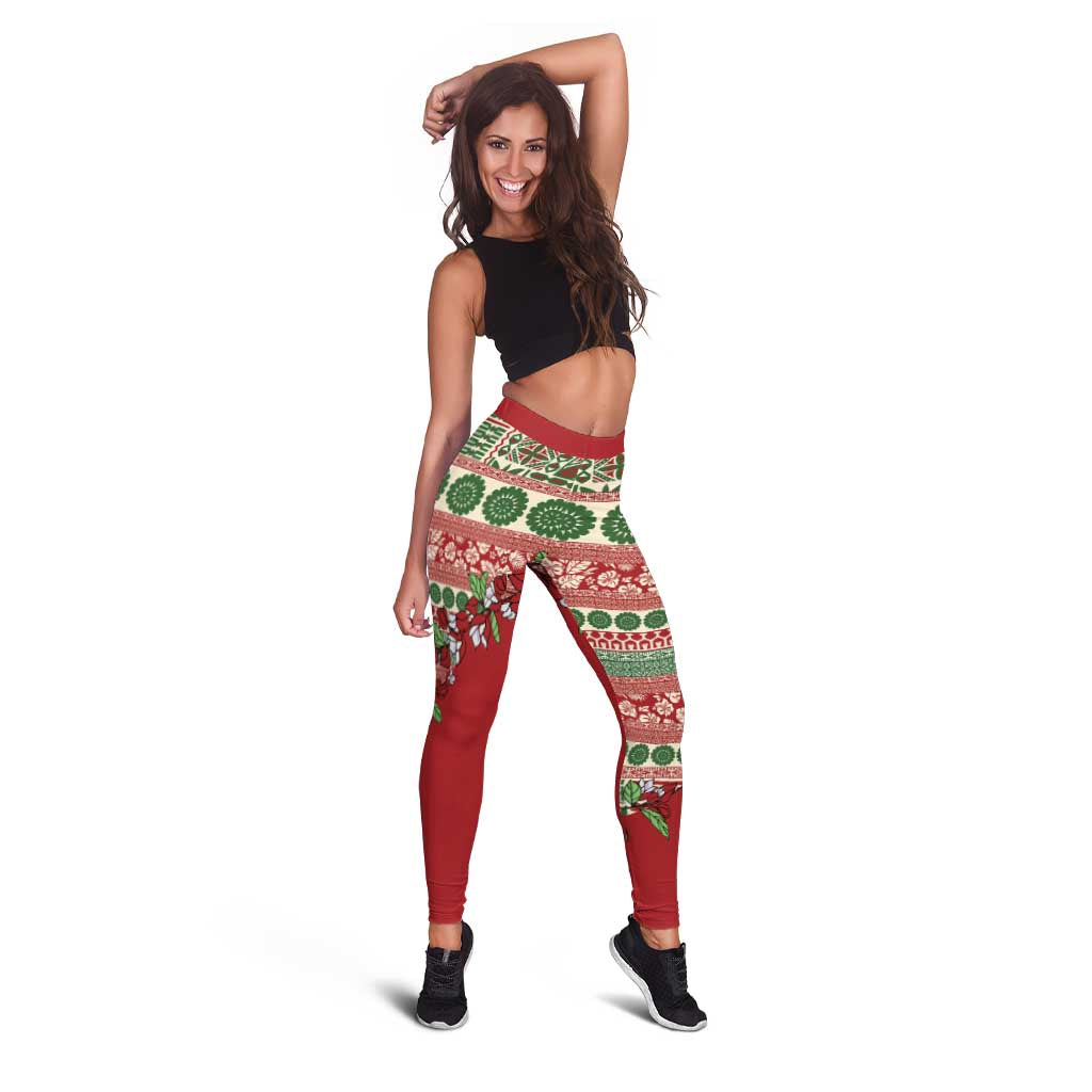 Fiji Marau na Kerisimasi Leggings Red Tagimoucia Tapa Masi Tribal LT9 - Polynesian Pride