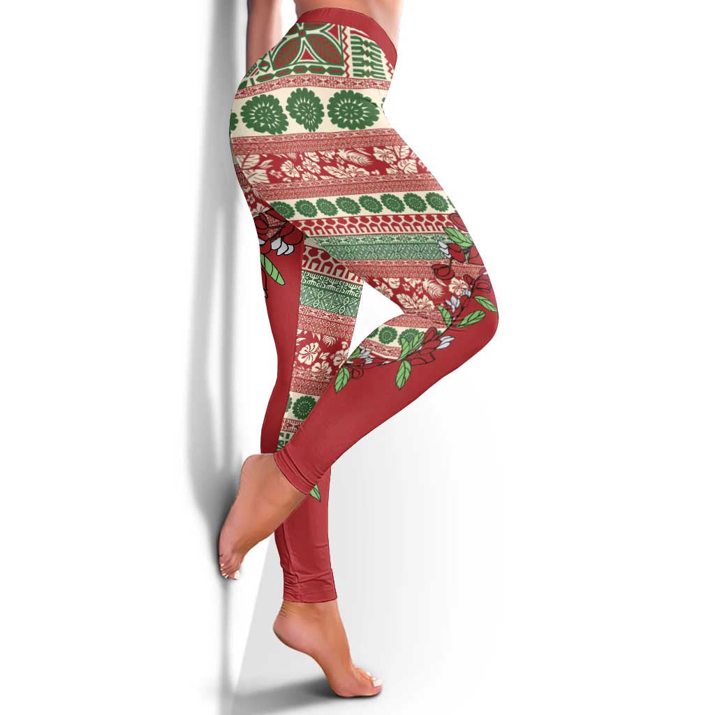 Fiji Marau na Kerisimasi Leggings Red Tagimoucia Tapa Masi Tribal LT9 - Polynesian Pride