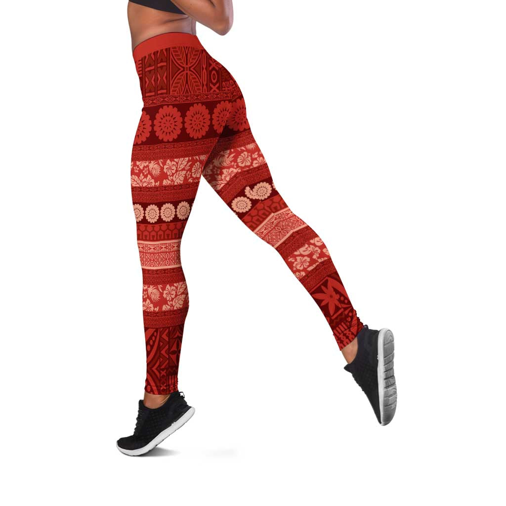 Fiji Marau na Kerisimasi Leggings Red Tapa Masi Inspired Christmas LT9 Red - Polynesian Pride