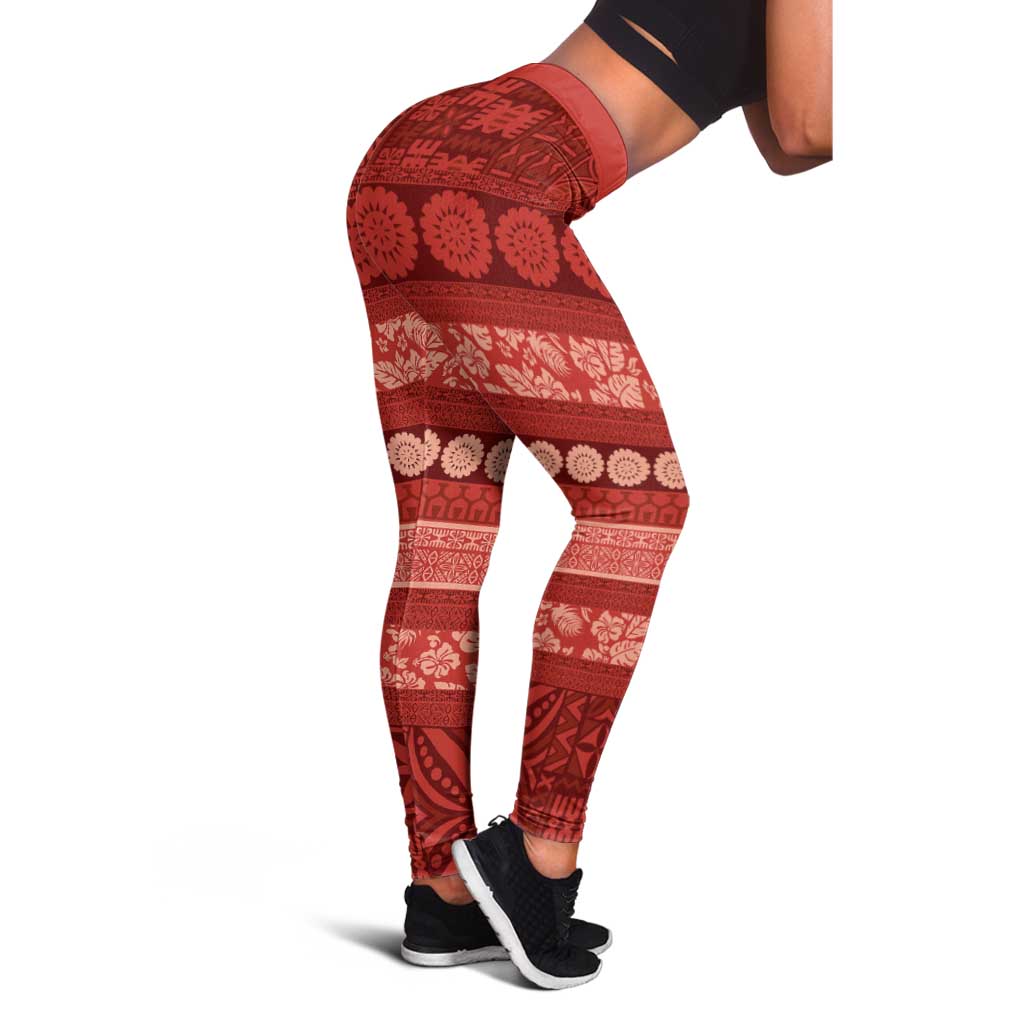 Fiji Marau na Kerisimasi Leggings Red Tapa Masi Inspired Christmas LT9 - Polynesian Pride