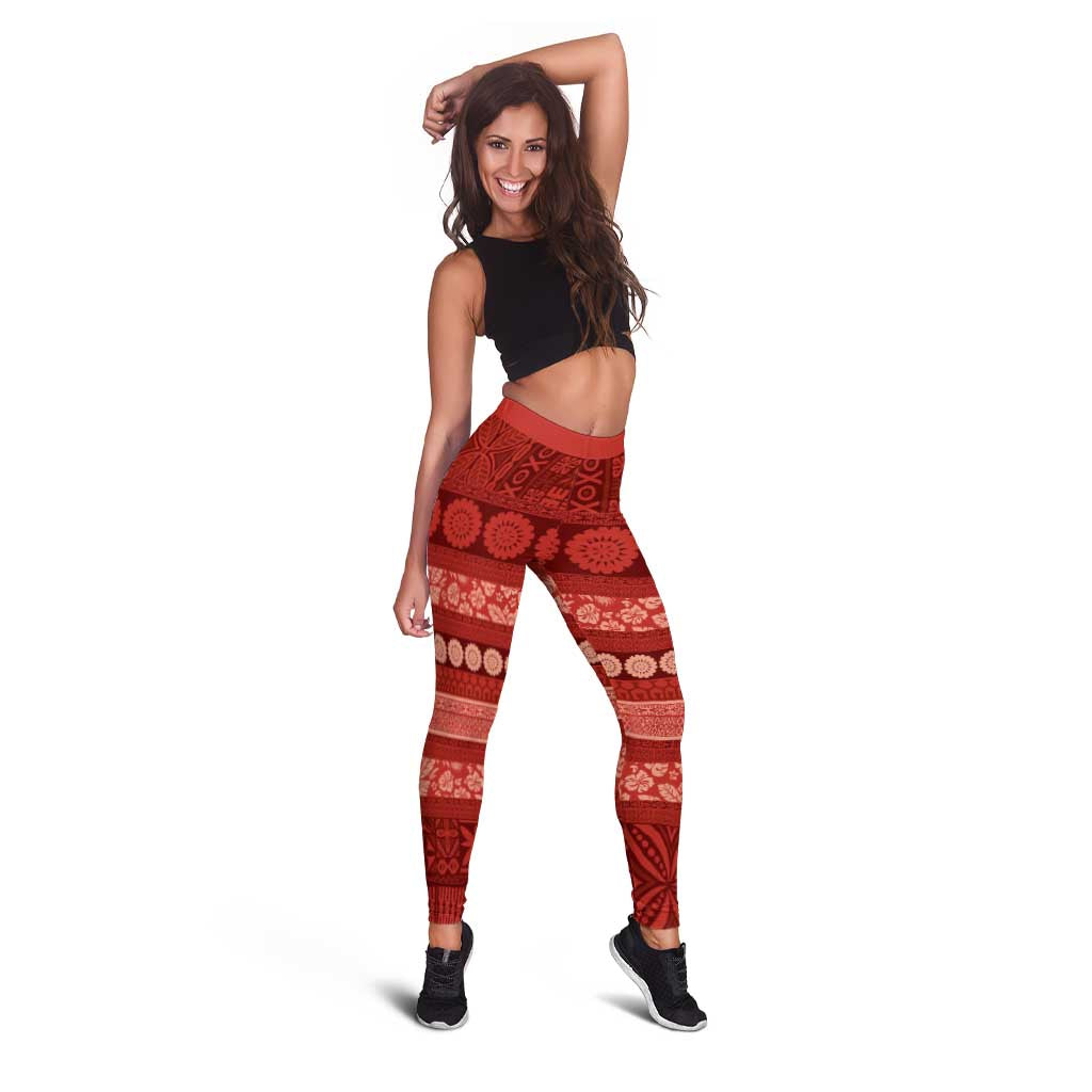 Fiji Marau na Kerisimasi Leggings Red Tapa Masi Inspired Christmas LT9 - Polynesian Pride