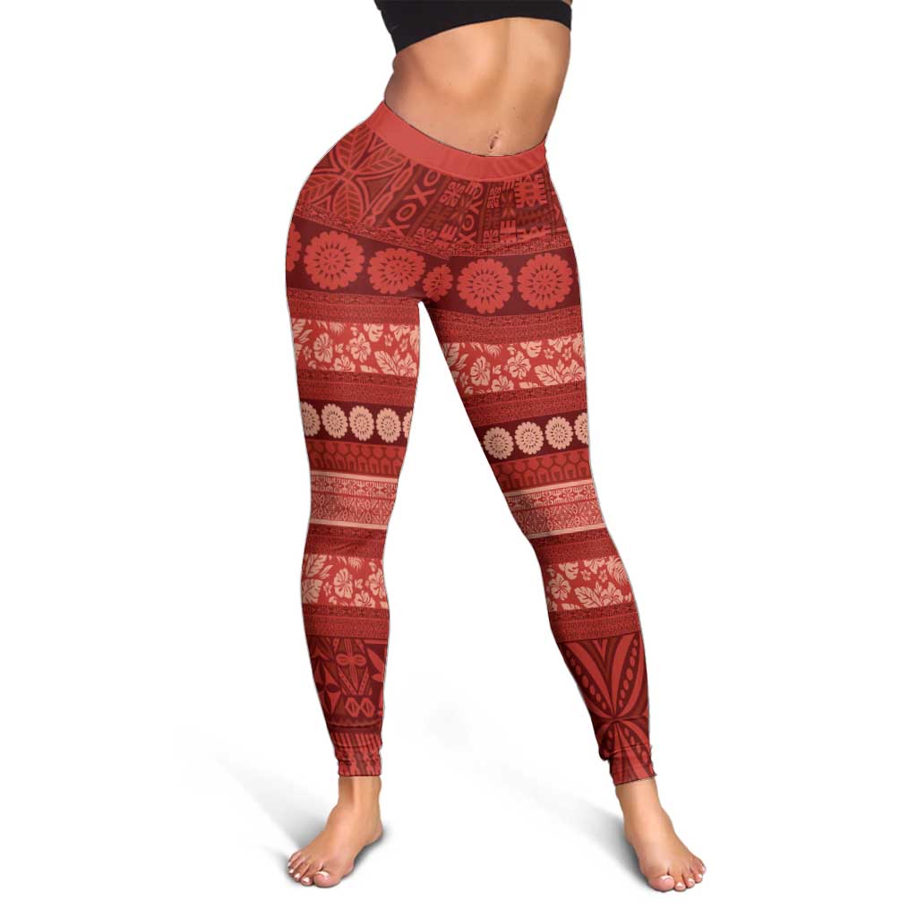 Fiji Marau na Kerisimasi Leggings Red Tapa Masi Inspired Christmas LT9 - Polynesian Pride