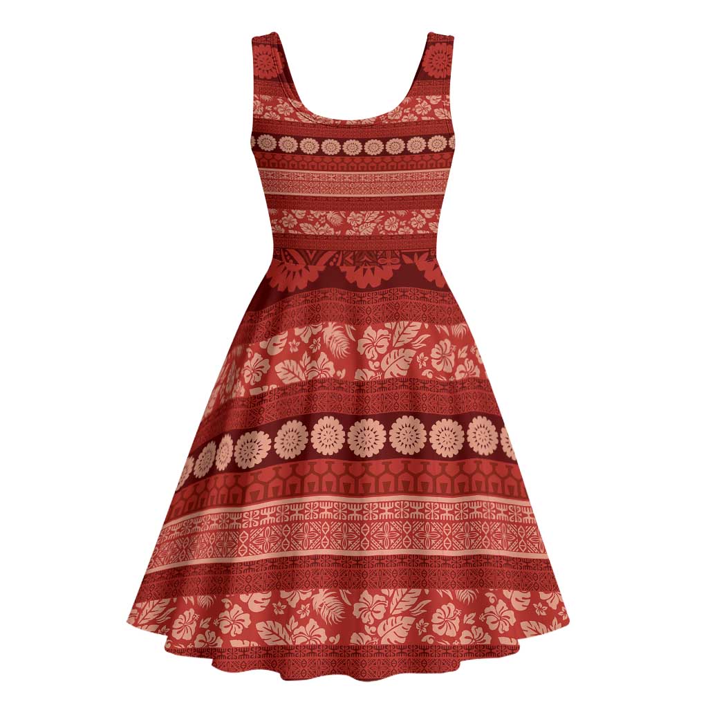 Fiji Marau na Kerisimasi Midi Dress Red Tapa Masi Inspired Christmas - Polynesian Pride